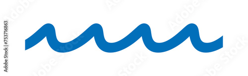 Minimal blue ocean, sea wave ornament icon. Line art waves