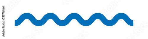 Minimal blue ocean, sea wave ornament icon. Line art waves photo