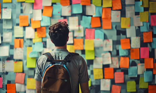 People Standing in Front of a Wall Covered in Sticky Notes