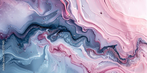 Abstract Pastel Liquid Paint Background in Pink, Blue, and White Colors Flowing on Surface