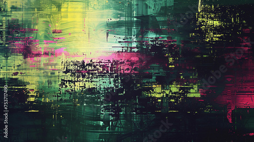 black and blue, red, green and pink video glitch montage, in the style of graphic design poster art. Abstract grunge Colorful Glitch Art with Vibrant Colors. Useful for Wallpaper or Background.