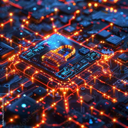 A digital padlock on a circuit board symbolizes robust cybersecurity and data protection measures in technology.