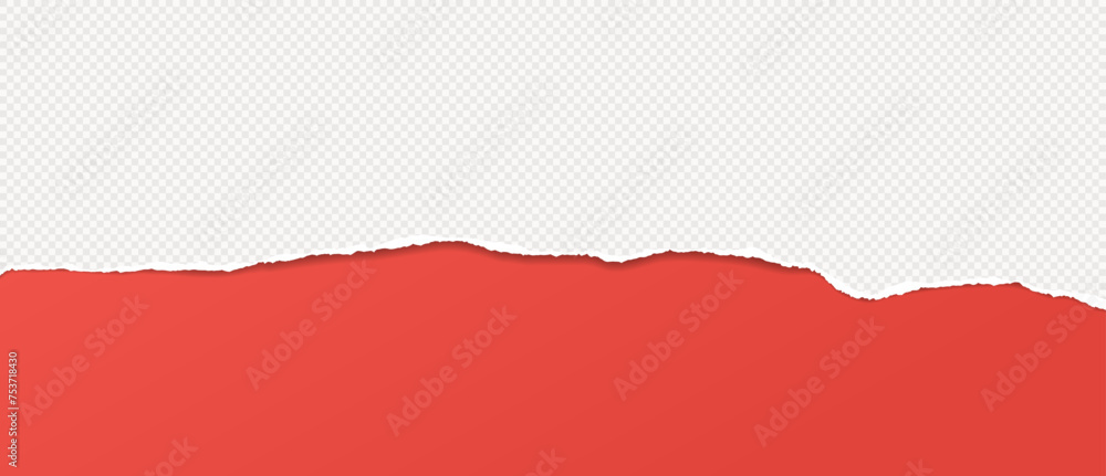 Torn, ripped squared paper strip with soft shadow is on red background for text. Torn, ripped squared paper strip with soft shadow is on red background for text.