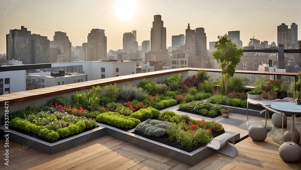 Open Roof gardening design with sitting zone, kitchen space and indoor trees interior design Open Roof gardening design with sitting zone, kitchen space and indoor trees interior design