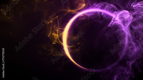 Purple yellow color glowing geometric smoke circle