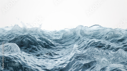 Water waves are seen rolling over a white background, showcasing purism and minimal retouching.