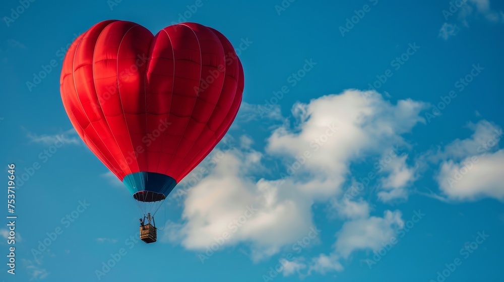 Fototapeta premium Red hot air balloon in heart shape