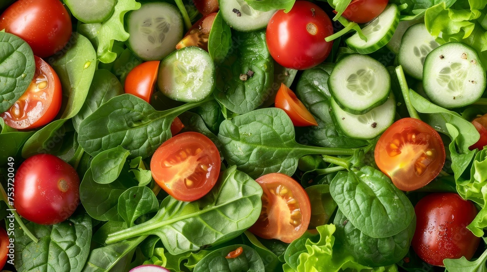 spinach leaves, cherry tomatoes, lettuce, cucumbers spinach leaves, cherry tomatoes, lettuce, cucumbers