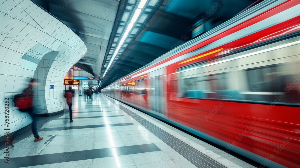 Subway train station motion blur background