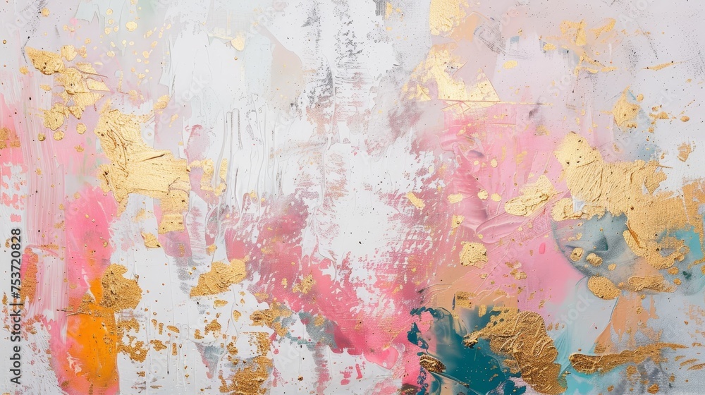 abstract oil painting, a mural, modern artwork, painted spots, paint strokes, and golden elements abstract oil painting, a mural, modern artwork, painted spots, paint strokes, and golden elements