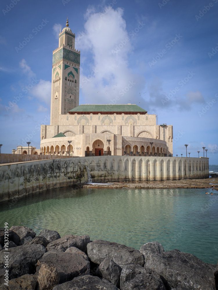 view of Hassan II Mosque from the seaside