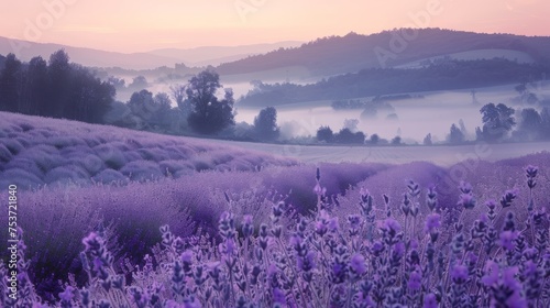 Plum purple and frosted lilac serene lavender field