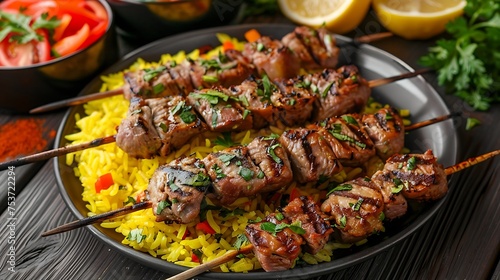 chelo kebab meal with saffron rice and grilled meat skewers