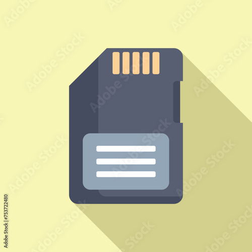 SD storage chip icon flat vector. Archive database. Product machine disk