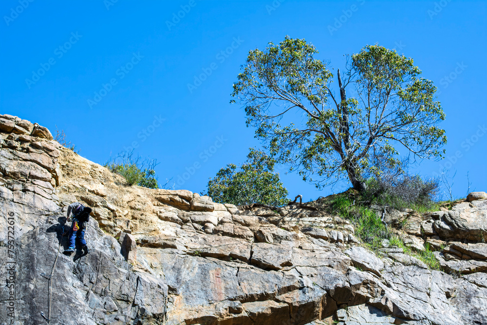 A man rock-climbing extreme sport,