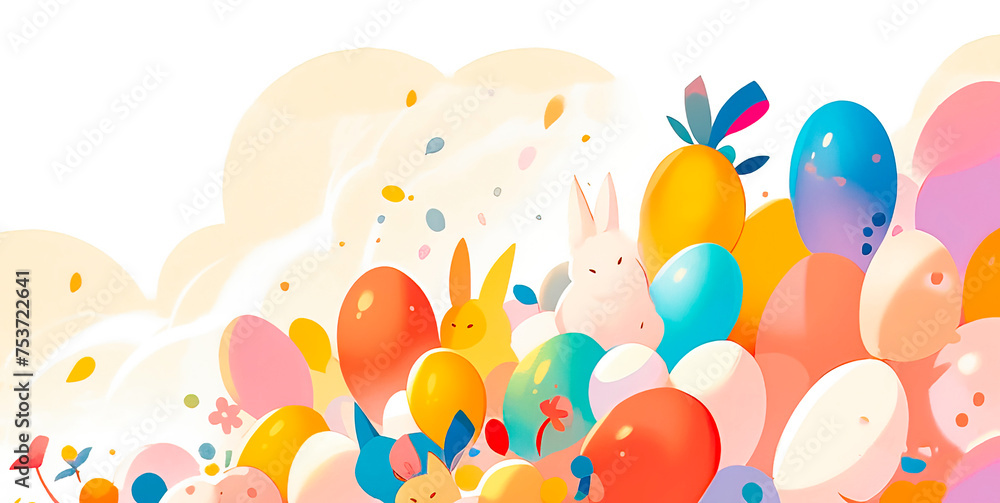 The design of a flyer for a children's party on the theme of Easter and birthday. - obrazy, fototapety, plakaty 