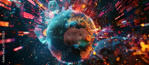 Global network and connectivity on Earth, high speed data transfer. cyber technology information exchange and international telecommunication. Digital world globe. photo
