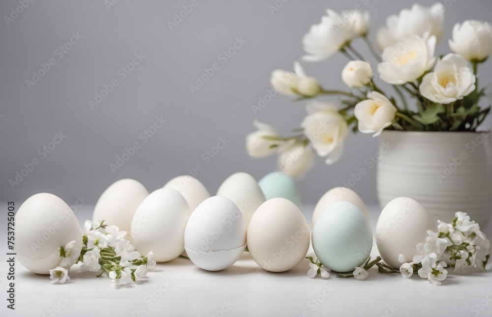 White easter eggs in a row