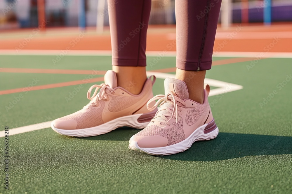 Legs of female athlete, doing sports.