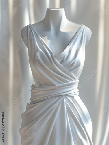 White beautiful dress on a mannequin. AI Generated