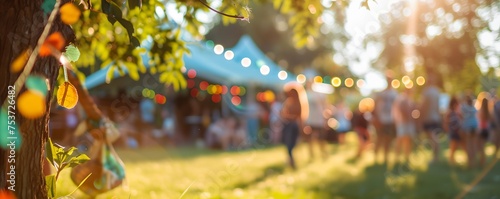 Colorful festival party with people blurred background.