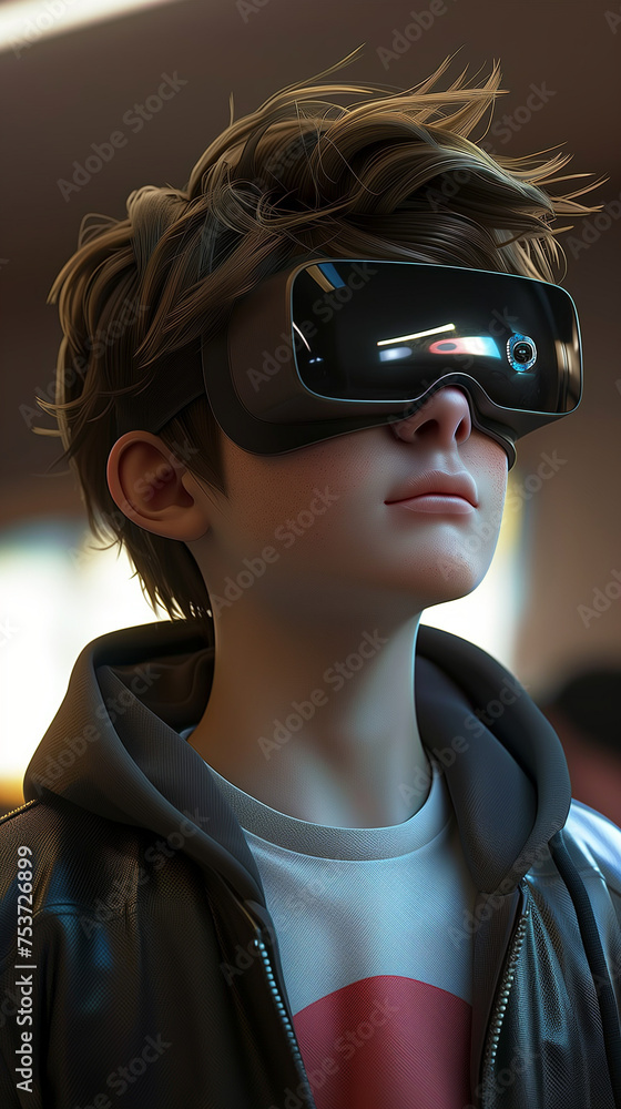 3D rendered young guy looking like a nerd with vr glasses. AI Generated