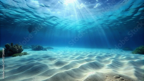 Seabed sand with blue tropical ocean above  empty underwater world   ONLY SAND