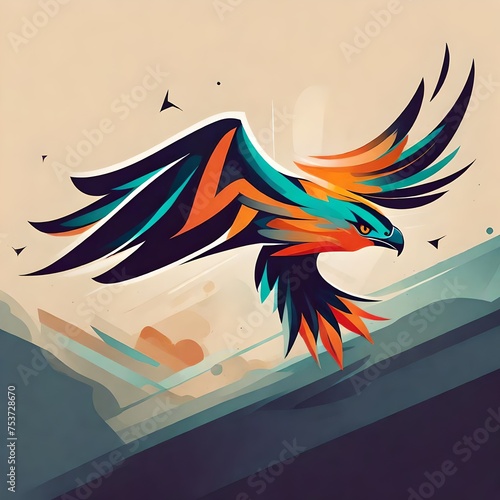 An abstract, sleek vector logo featuring a soaring hawk, symbolizing power and free spirit through clean lines and vibrant colors. photo