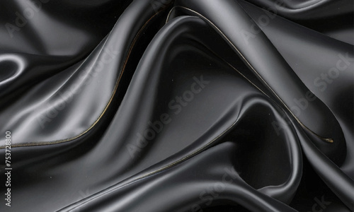 Luxurious black smooth silk or satin texture background. Black silk wave and curve background