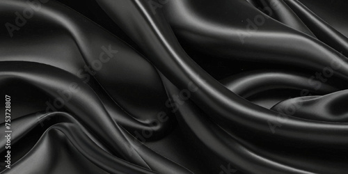 Luxurious black smooth silk or satin texture background. Black silk wave and curve background