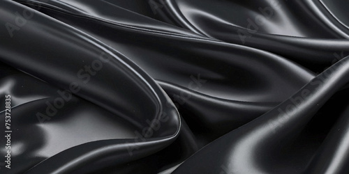 Luxurious black smooth silk or satin texture background. Black silk wave and curve background