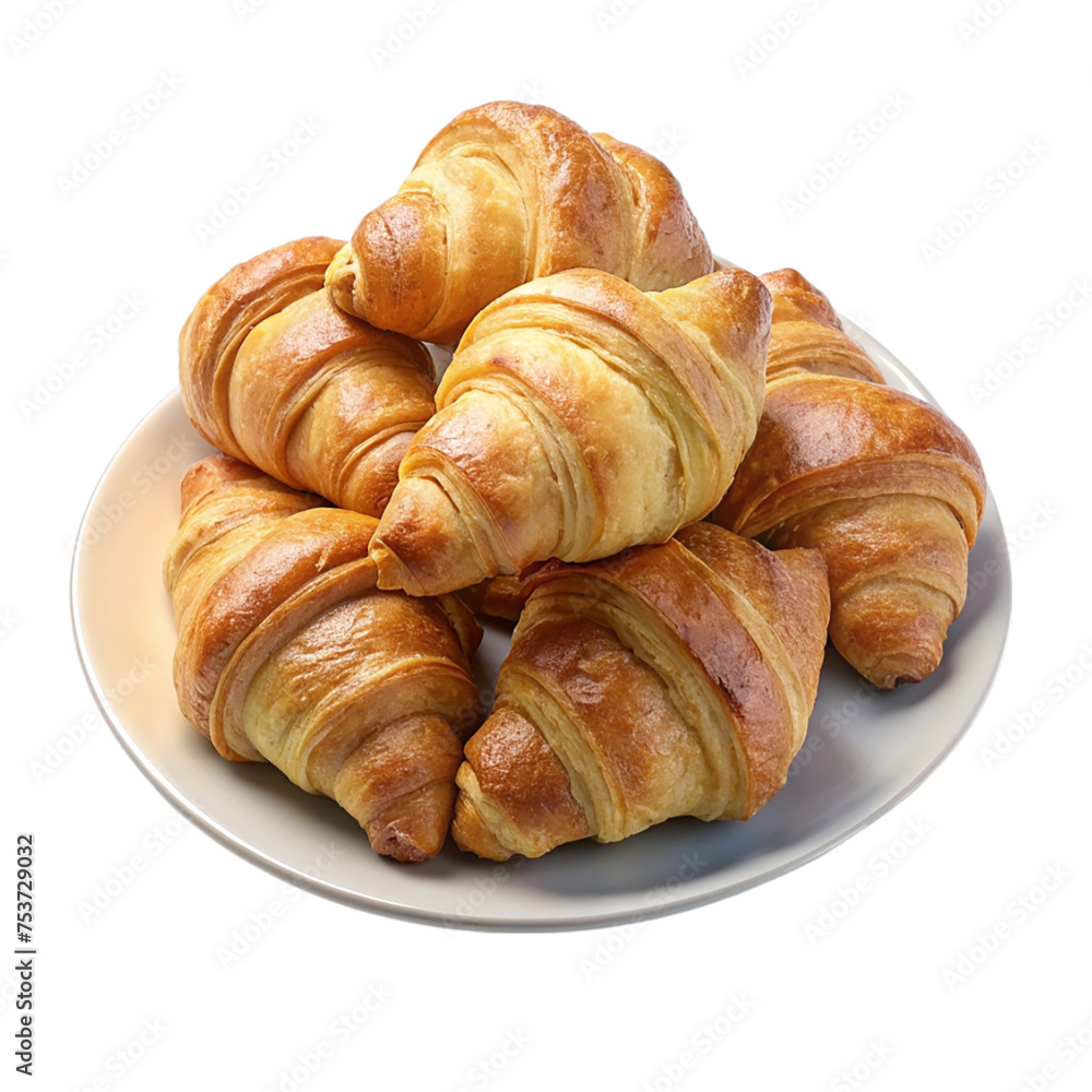 Freshly baked croissants on a plate isolated on transparent background Freshly baked croissants on a plate isolated on transparent background