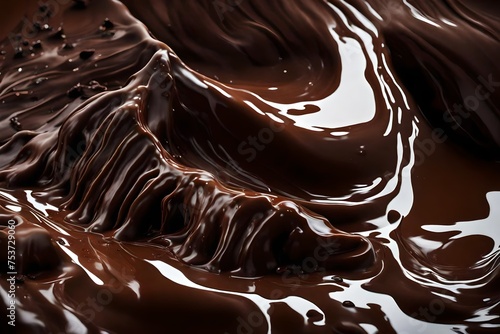 Chocolate syrup dripping onto a surface, creating organic, abstract shapes that capture the essence of indulgence.