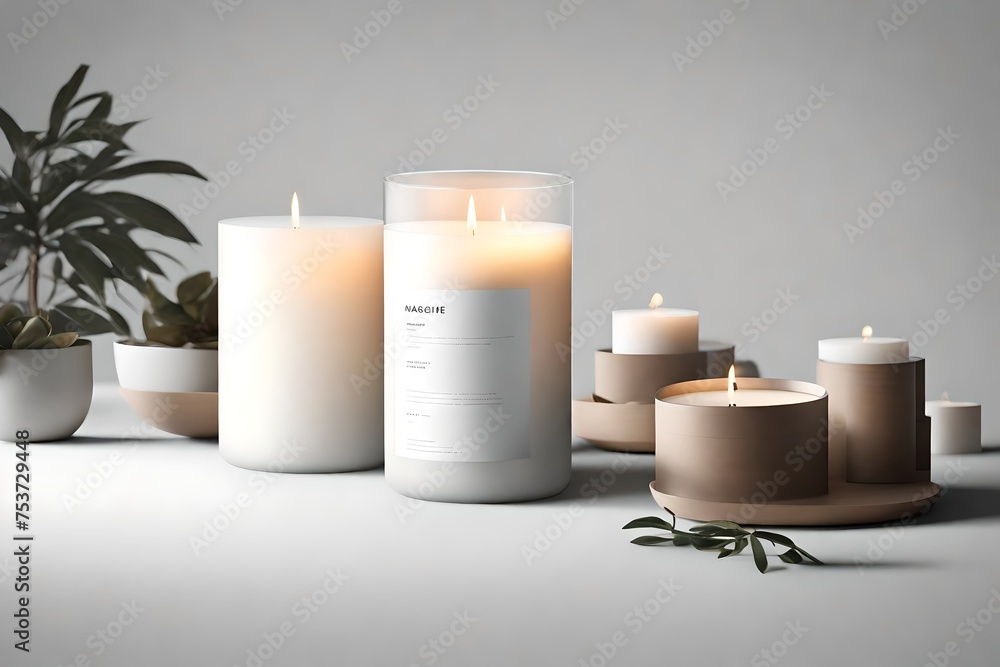 A sleek candle mockup with a modern and minimalist design, casting a warm and inviting glow. A sleek candle mockup with a modern and minimalist design, casting a warm and inviting glow.