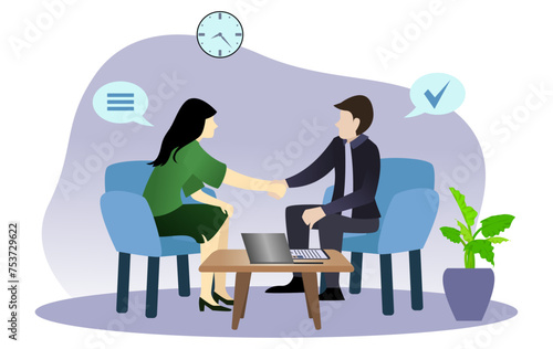 business people meeting in the office vector illustration,  Job applicants having interviews, job interviews agreeing with the contract