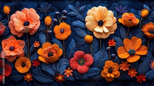 a close up of a bunch of flowers on a piece of art with leaves and flowers on the side of it. © Shanti