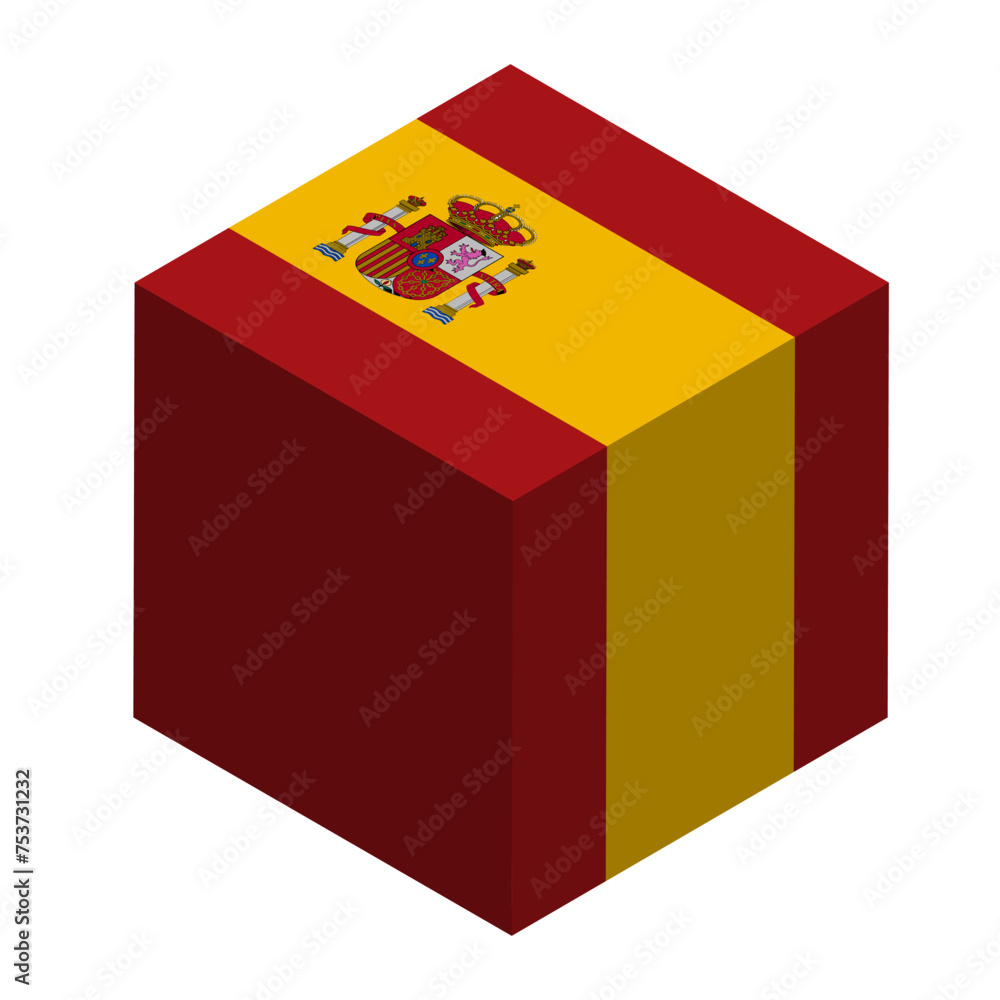 Spain flag - isometric 3D cube isolated on white background. Vector object.