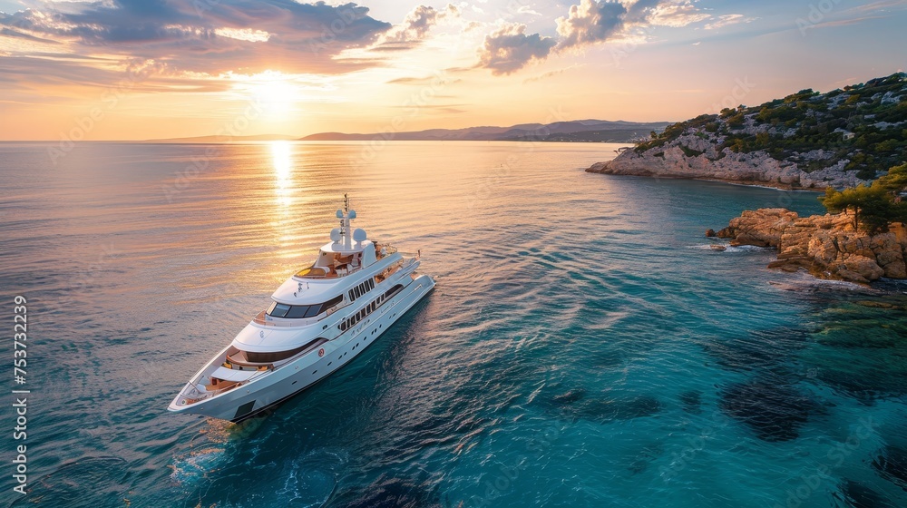 A luxury yacht sailing on the crystal-clear waters of the Mediterranean