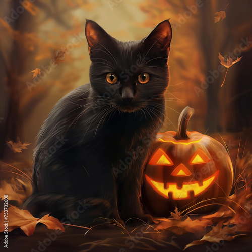 Halloween black cat pumpkin image   © Dan's World