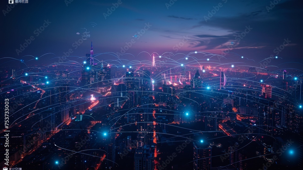 A night scene in a technologically advanced city A night scene in a technologically advanced city