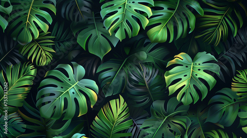 Creative nature green background, tropical leaf banner or floral jungle pattern concept