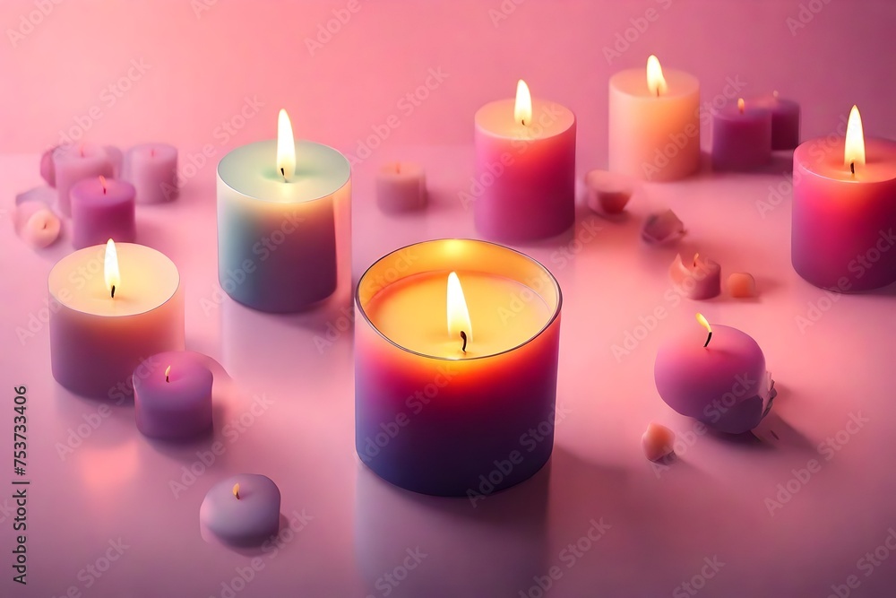 A vibrant candle mockup with a gradient background and a soft, diffused light casting beautiful reflections. A vibrant candle mockup with a gradient background and a soft, diffused light casting beautiful reflections.