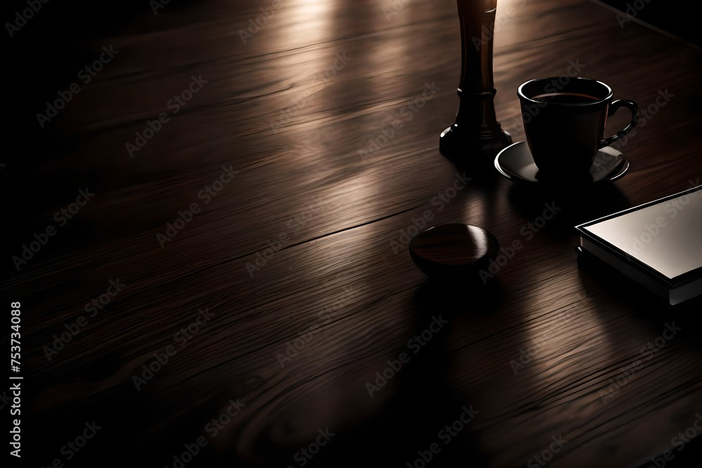 Close-up of a dark-stained wooden desk with a glossy finish, reflecting ambient light. Close-up of a dark-stained wooden desk with a glossy finish, reflecting ambient light.
