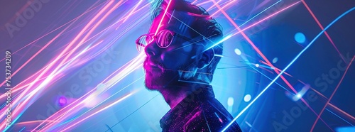 Create a futuristic portrait of a musician surrounded by glowing neon lines © BOMB8