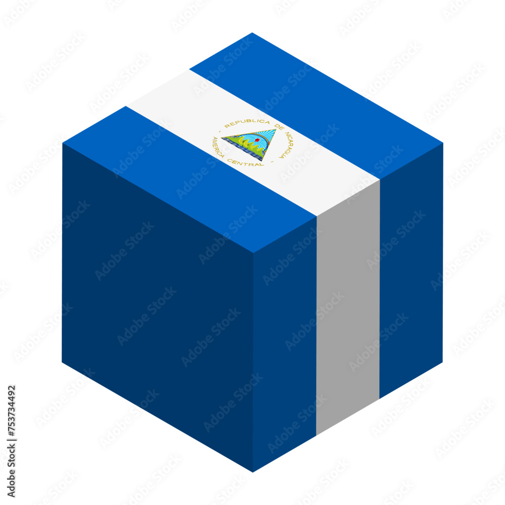Nicaragua flag - isometric 3D cube isolated on white background. Vector object. Nicaragua flag - isometric 3D cube isolated on white background. Vector object.