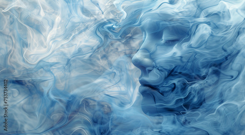 Illustration of a woman's head being enveloped in a thin moving smoke.
