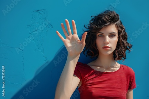 woman showing stop hand sign