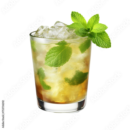 Tasty mint julep cocktail glass isolated on transparent background