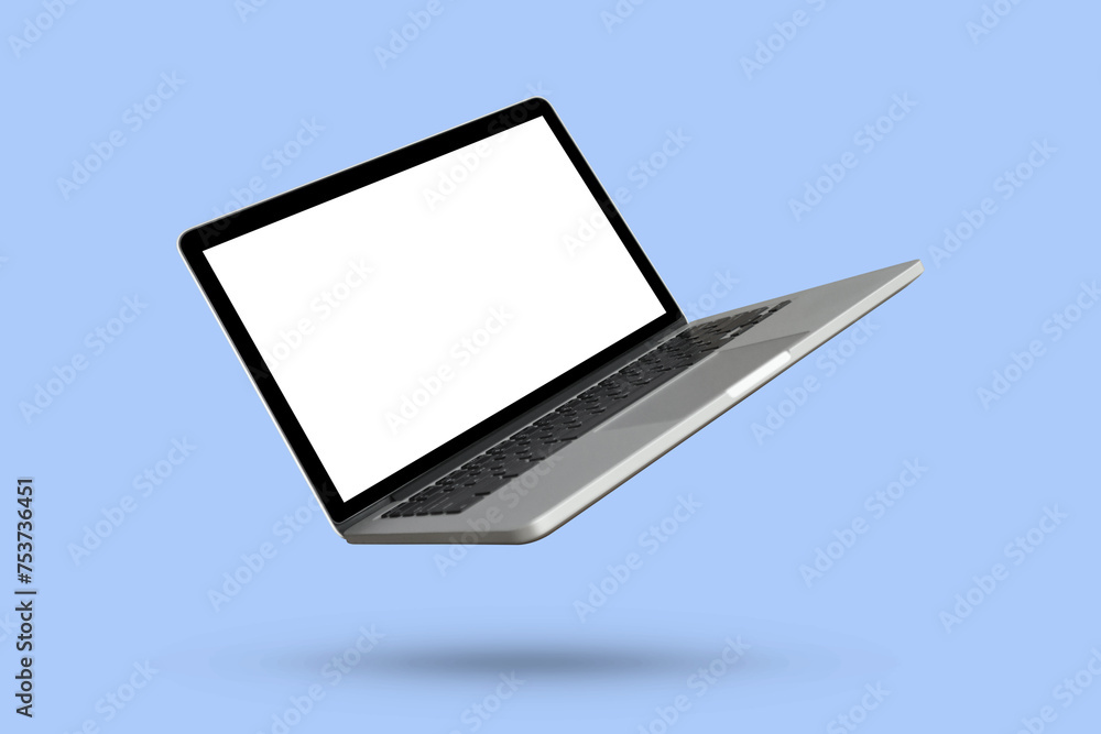 Laptop with blank screen isolated on blue background Laptop with blank screen isolated on blue background