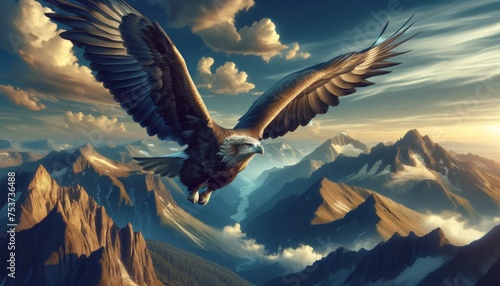 Majestic Eagle Flying Over Mountainous Landscape